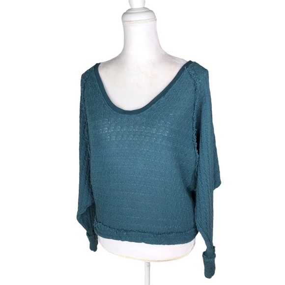 Free People teal open-weave slouchy dolman sweater scoop neck We the Free XS - Picture 1 of 14